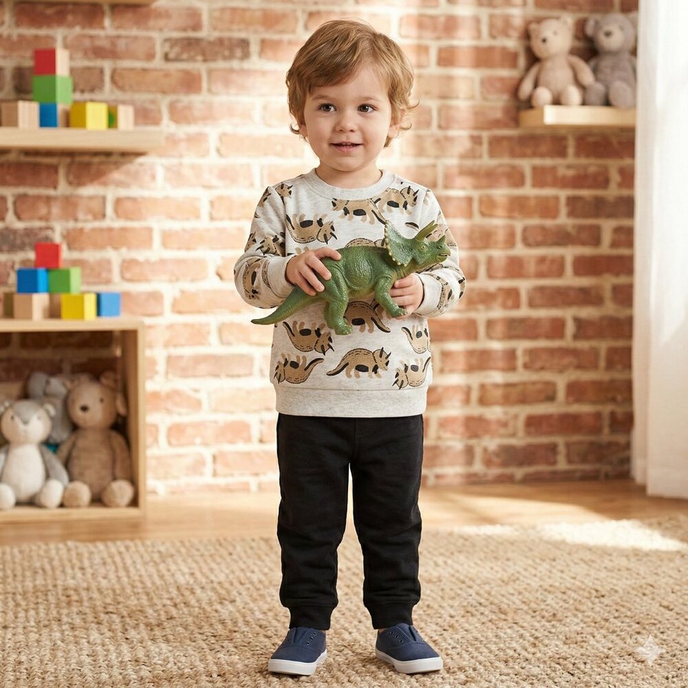 CARTER'S Toddler Boy Dinosaur Sweater + Black Jogger Pants Outfit Set 2T  NEW